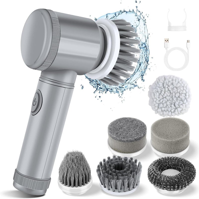HFLYJPYW Electric Spin Scrubber - Shower Scrubber,Bathroom Scrubber Electric,for Cleaning Tub, Floor, Tile, Window, Sink, Kitchen Cleaning with 6 Electric Cleaning Brush Head (8) - Image 1
